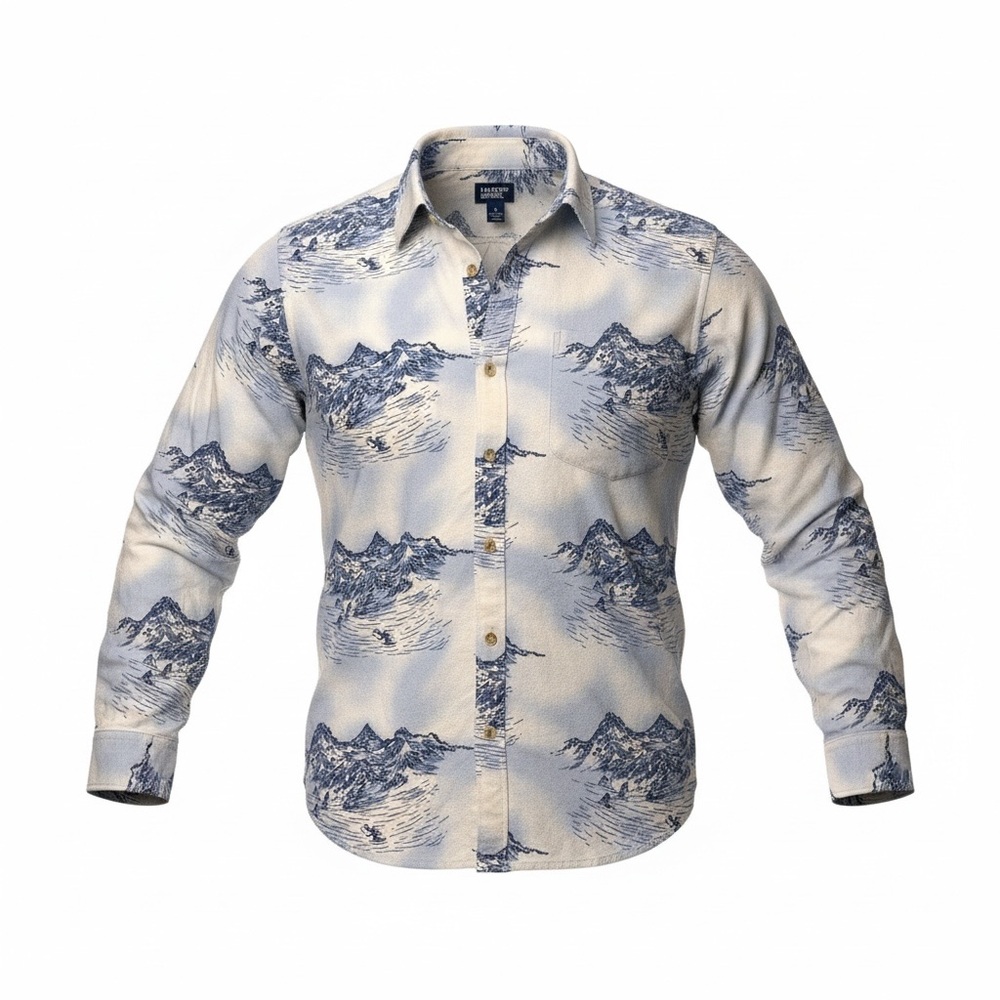 Lands' End Blue and White Scenic Men's Shirt